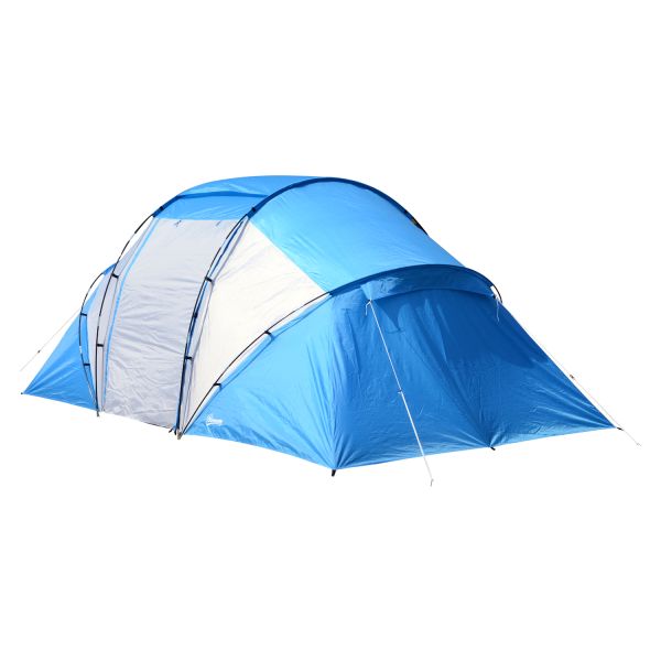 Outsunny Campingzelt Familienzelt Tunnelzelt mit 2 Schlafkabinen 4-6 Personen Blau L460 x B230 x H19
