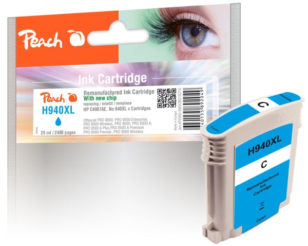 Peach Tintenpatrone mit Chip, cyan kompatibel zu HP No. 940XL, C4907AE