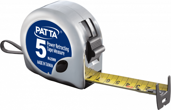 PATTA Power Rollmaßband 5M x 25mm mit metrischem und anglo-amerikanischem Maßstab, beidseitig bedruc