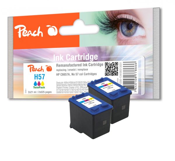 Peach Doppelpack Druckköpfe color kompatibel zu HP No. 57, C6657AE