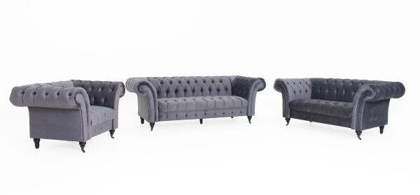 Happy Home Sofaset 3tlg. Couchgarnitur 3-2-1-Sitzer aus Samt grau
