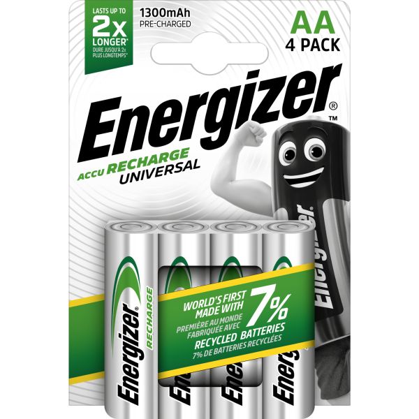 Energizer Accu Recharge Universal - wiederaufladbare AA-Batterien, 4 Stück