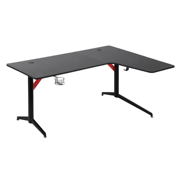 Gaming Tisch PC Tisch Schreibtisch Metall MDF Schwarz+Rot 157 x 111,8 x 74 cm