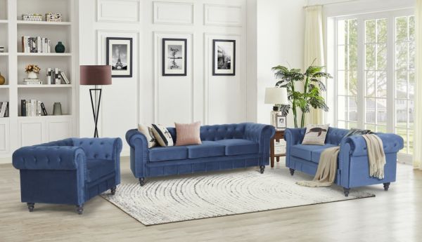 Happy Home Couchgarnitur 3-2-1-Sitzer aus Samt blau