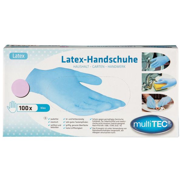 Multitec Latex-Einmalhandschuhe, Blau, Größe M - 100er Set
