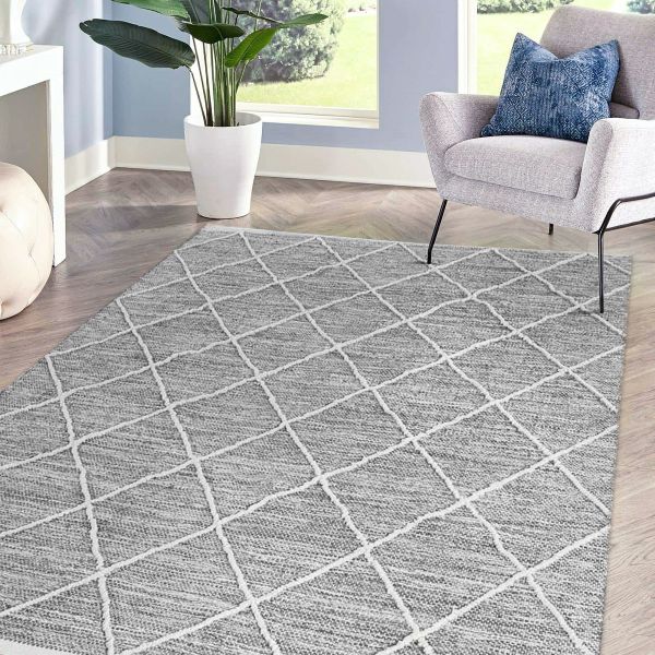 HOMCOM Teppich aus Baumwolle Grau 140 x 70 x 0,7 cm