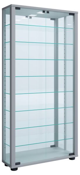 VCM Wandvitrine "Vitrosa Maxi" mit Spiegel | Inkl. LED-Beleuchtung Silber