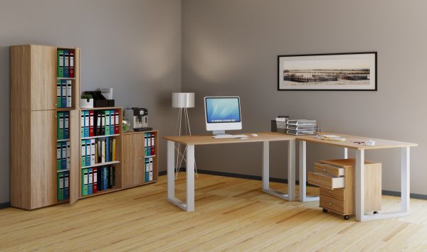 VCM Eck-Schreibtisch "Lona" 220x160x80 U-Füße Sonoma-Eiche/Weiß