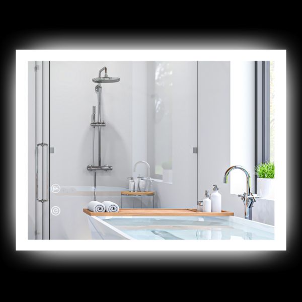 kleankin Badspiegel, Badezimmerspiegel mit LED-Leuchte, Memory-Funktion 70x 50cm