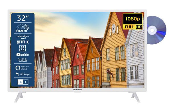 TELEFUNKEN XF32SN550SD-W 32 Zoll Fernseher / Smart TV (Full HD, HDR, Triple-Tuner, DVD-Player) - Ink