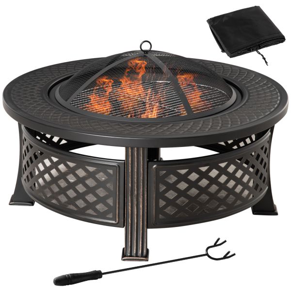 Feuerschale mit Schürhaken Funkenschutz Feuerkorb Feuertisch rund Feuerstelle für Garten Camping BBQ