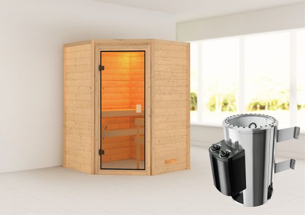 Karibu Sauna "Rysum" SET naturbelassen mit Ofen 3,6 kW integr. Strg.