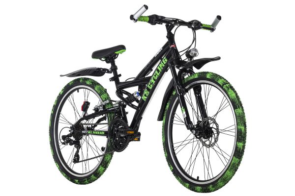 KS Cycling Mountainbike ATB Fully 24'' Crusher schwarz-grün RH 36 cm