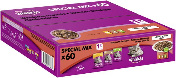 WHISKAS® Portionsbeutel Special Mix 1+ Klassische Auswahl in Gelee 60 x 100g