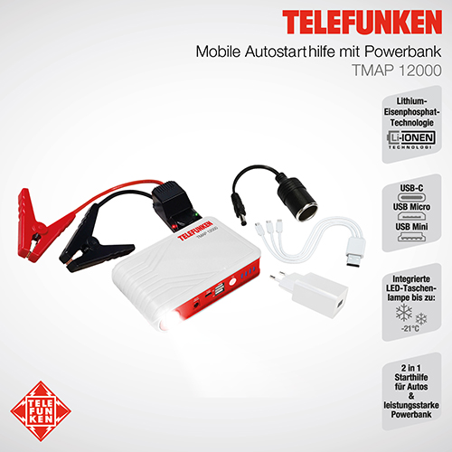 Telefunken Mobile Autostarthilfe mit Powerbank TMAP 12000