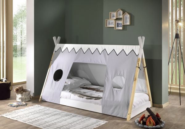 VIPACK - Tipi Zelt Bett Liegefläche 90 x 200 cm, inkl. Rolllattenrost und Textilzeltdach, Ausf. Kief
