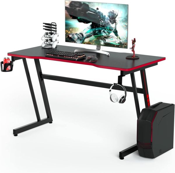 120cm Gaming Tisch Z-förmig, Computertisch mit Getränkehalter