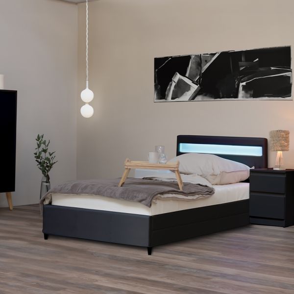 HOME DELUXE LED Bett NUBE mit Schubladen - 90 x 200 cm Dunkelgrau