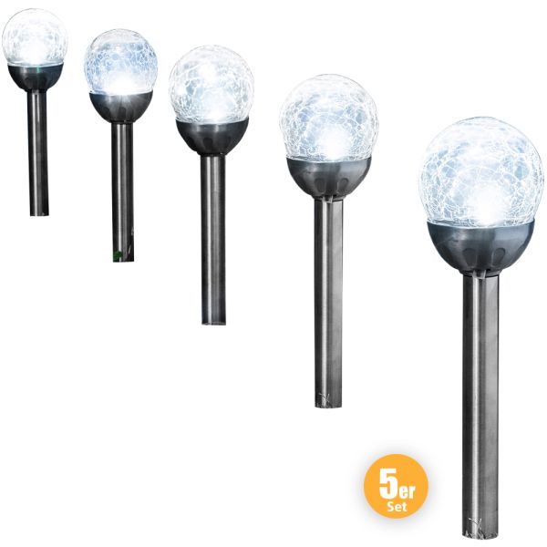 I-Glow XXL LED-Solarleuchten "Crashglas", Ø ca. 8 cm - 5er-Set