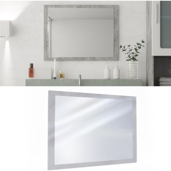 Badspiegel 45 x 60 cm Grau Beton - Badezimmerspiegel Spiegel Hängespiegel