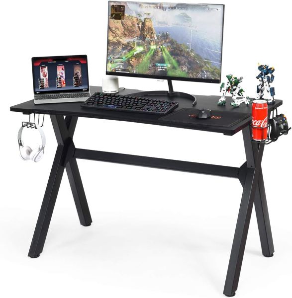 Gaming Tisch, Schreibtisch Computertisch mit Getränkehalter
