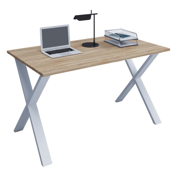 VCM Schreibtisch "Lona" 110x80 X-Fußgestell Sonoma-Eiche/Weiß