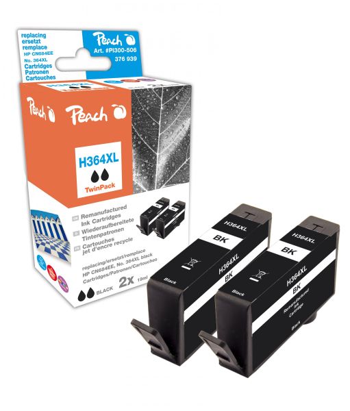 Peach Doppelpack Tintenpatronen mit Chip, schwarz kompatibel zu HP No. 364XL, CN684EE