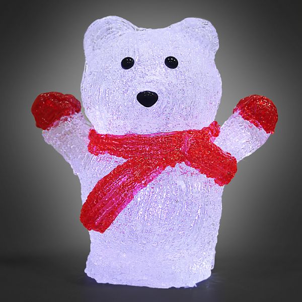 LED Figur Teddy sitzend Acryl 25 x 17,5 x 13cm rot/weiß/schwarz/braun