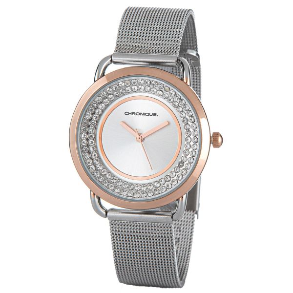 Chronique Damen-Armbanduhr mit Lederband, rund - Silber 
