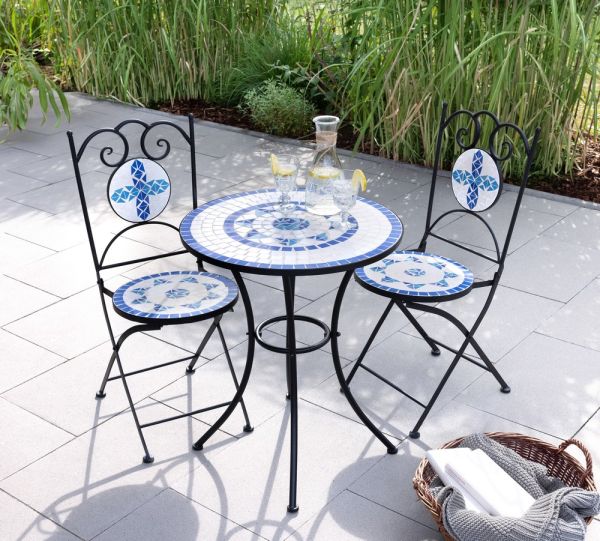 HC Freizeit & Garten Sitzgruppe Mosaik 3 tlg mit Tisch Ø 60 cm & 2 Stühlen FLOWER mehrfarbig