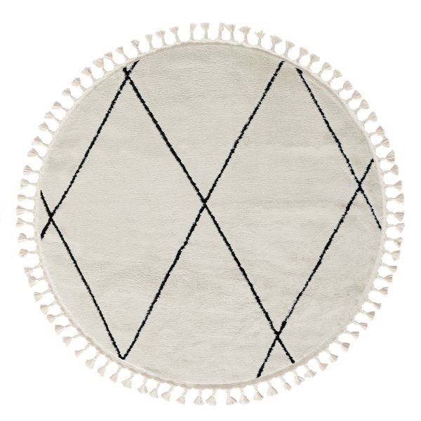 Teppich Moroccan Calm, 140 cm x 140 cm, Farbe weiß, rund, Florhöhe 19mm