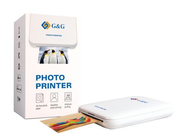 G&G Mini Pocket Photo Printer GG-PP023 Fotodrucker mit AR Photos 5 x selbstklebendes Zink Fotopapier