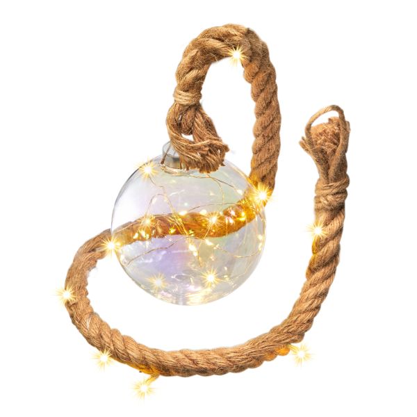 AMARE 15cm Perlmuttglas-Kugel LED beleuchtet am Seil