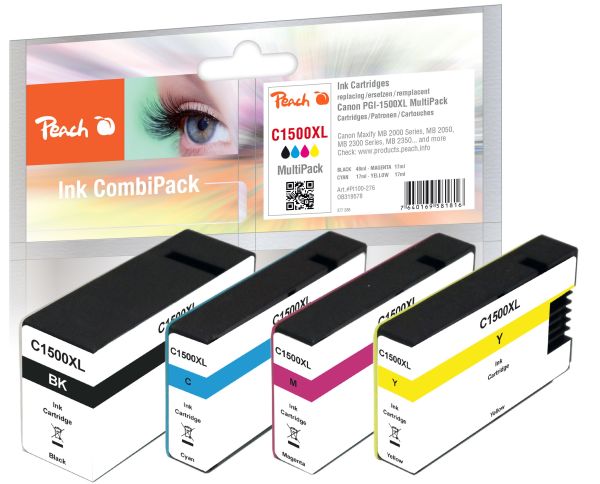 Peach Spar Pack Tintenpatronen mit Chip, kompatibel zu Canon PGI-1500 XL
