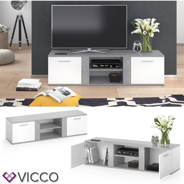 Vicco TV Lowboard Novelli Fernsehschrank Sideboard Fernsehtisch Weiß Beton