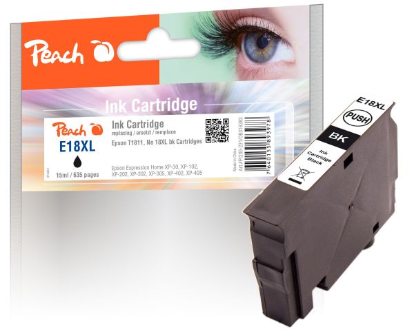 Peach Tintenpatrone schwarz kompatibel zu Epson T1811, No. 18XL bk