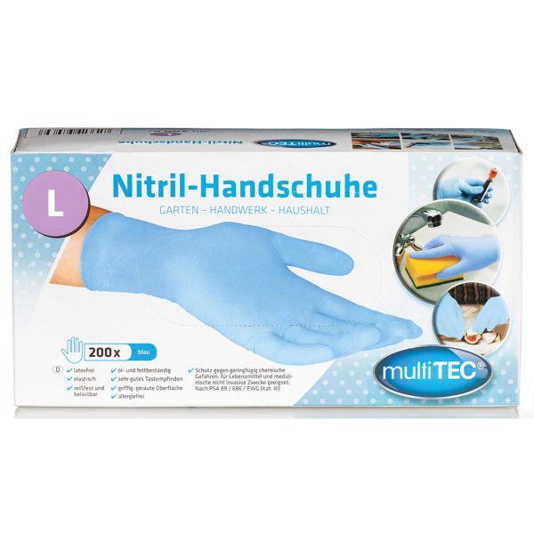 Multitec Nitril-Einweghandschuhe, Blau, Größe L - 200er Set