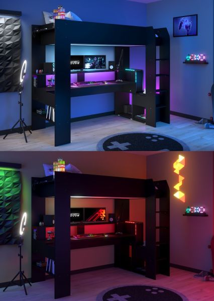 Gaminghochbett Online 1 inkl.LED Beleuchtung mit Farbwechsel