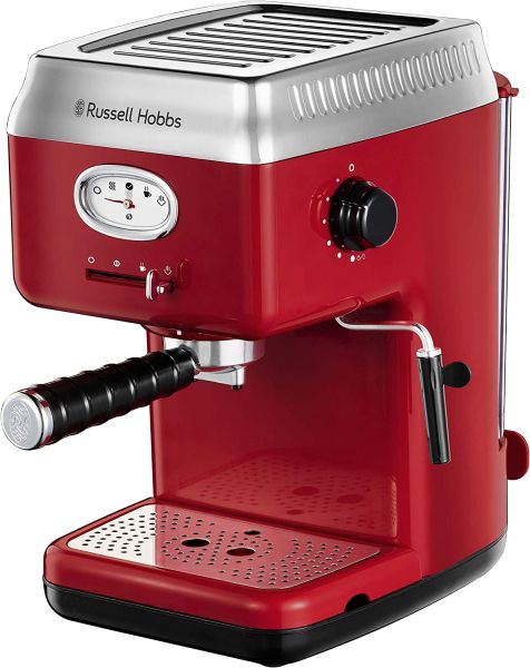 Russell Hobbs Siebträger Retro Espressomaschine Rot + 2 Tasseinsätzen + Wassertank+ Milchschaumdüse