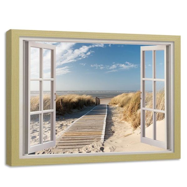 Feeby Bild im Natur-Rahmen, geöffnetes Fenster zum Weg zum Strand HORIZONTAL, 90x60