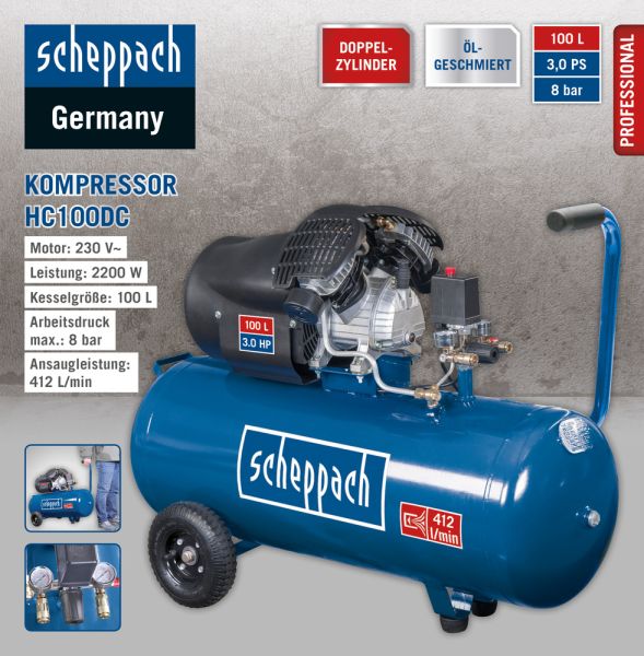 DETAIL Scheppach Doppelzylinder Kompressor HC100dc