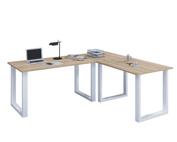 VCM Eck-Schreibtisch "Lona" 130x130x50 U-Füße Sonoma-Eiche/Weiß