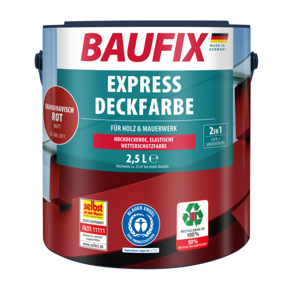 BAUFIX 2in1 Express Deckfarbe 2,5 L skandinavisch rot