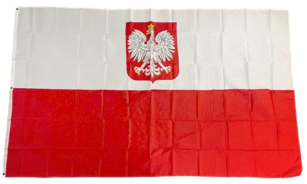 Flagge Polen mit Wappen 150 x 250 cm Fahne mit 3 Ösen 100g/m² Stoffgewicht