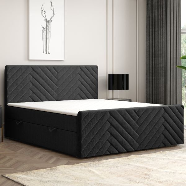 Möbel Punkt Boxspringbett MALIBU mit Bettkasten 180 x 200 cm Webstoff Schwarz Bett Bettkasten und Fu
