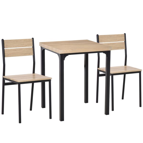 3-teilige Essgruppe Küchentisch mit Metallgestell Esszimmergruppe Sitzgruppe Esstisch Set Holztisch