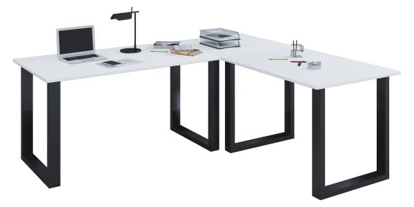 Eck-Schreibtisch "Lona" 190x130x50 U-Füße Weiß/Schwarz