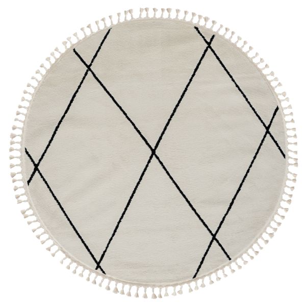 Teppich Moroccan Calm, 190 cm x 190 cm, Farbe weiß, rund, Florhöhe 19mm