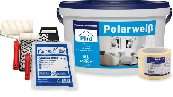 Premium Polarweiss Innenfarbe Wandfarbe Deckenfarbe Profi Farbe Set Weiß