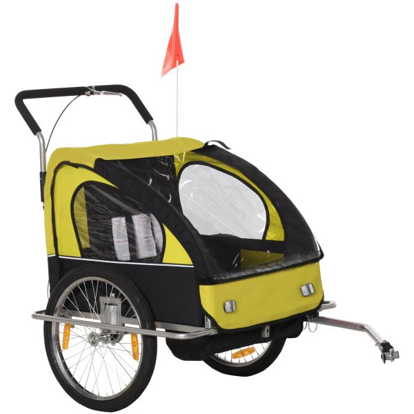 HOMCOM Kinderanhänger Fahrradanhänger Kinder Radanhänger mit Fahne Gelb+Schwarz